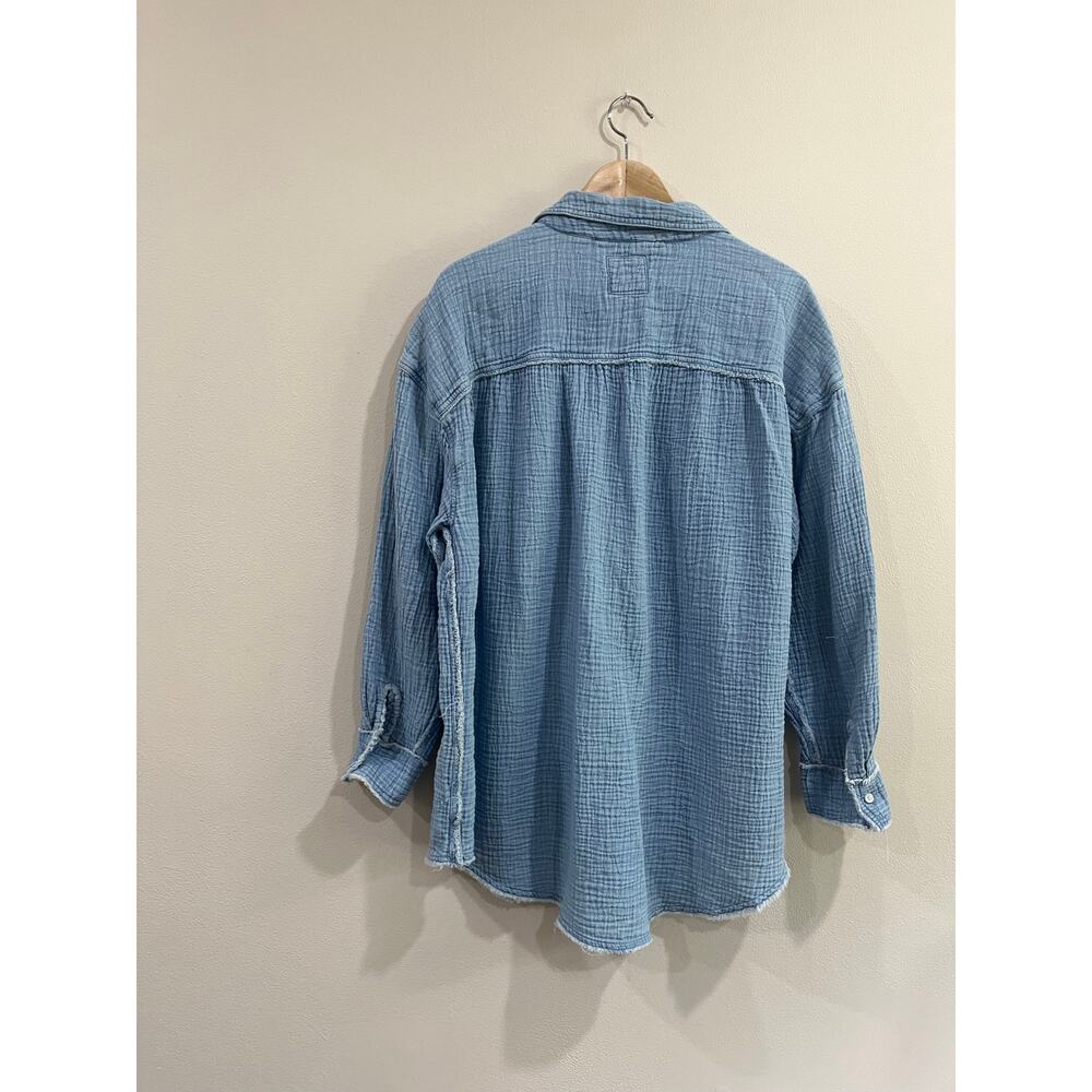 Aerie Blue Cotton Gauze Oversized Beach Swim Cover Up Shirt Size Large - Picture 5 of 12